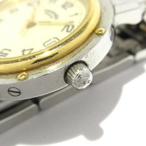 Auth HERMES Clipper CL4.220 1****** Silver Gold Women's Wrist Watch - Picture 4 of 12